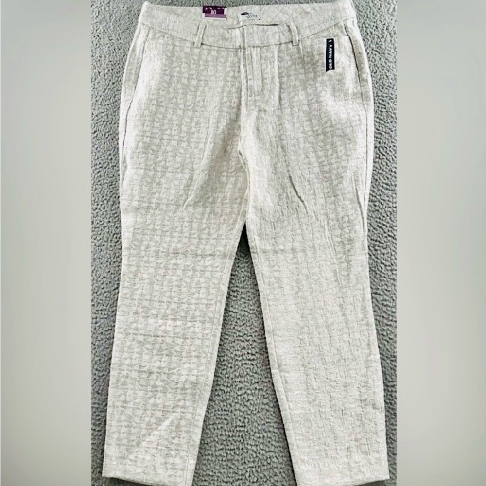 Old Navy Diva Jacquard Ankle Pants 12 Metallic Silver White Glam Crop Textured